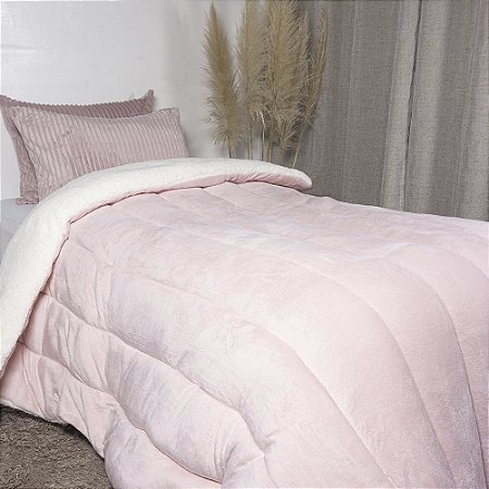 Edredom Solteiro Sultan Dupla Face Flannel/Sherpa Rosê