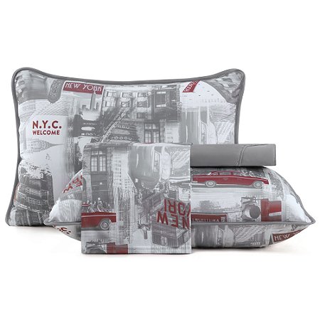 Jogo de Cama King Size Lynel Malha 4 Peças New York