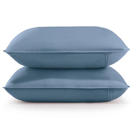 Par de Fronhas Lynel Malha com Viés Azul Antique