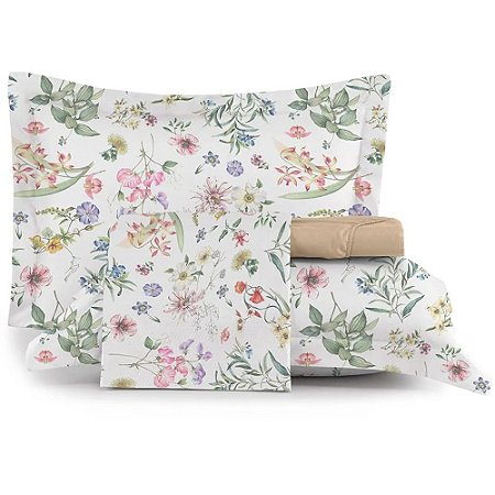 Jogo de Cama Queen Size Altenburg 4 Peças Toque Acetinado Flores do Campo