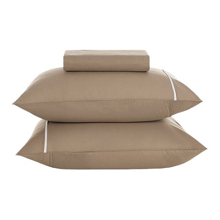 Jogo de Cama Queen Size Karsten 160 Fios 3 Peças Noah Marrom/Branco