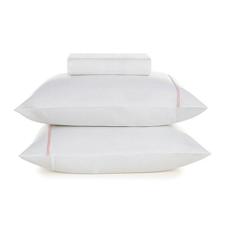 Jogo de Cama Queen Size Karsten 160 Fios 3 Peças Noah Branco/Rosa