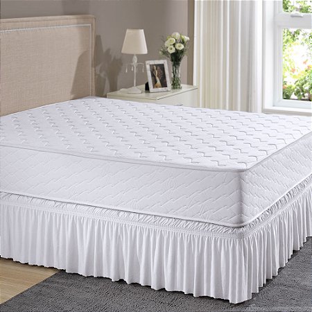 Saia para Cama Box Solteiro Fixa Fácil em Malha 88x188x38cm Branca