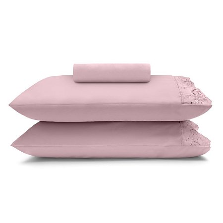 Jogo de Cama Casal Buettner Sonata Renda Janer 3 Peças Rosa