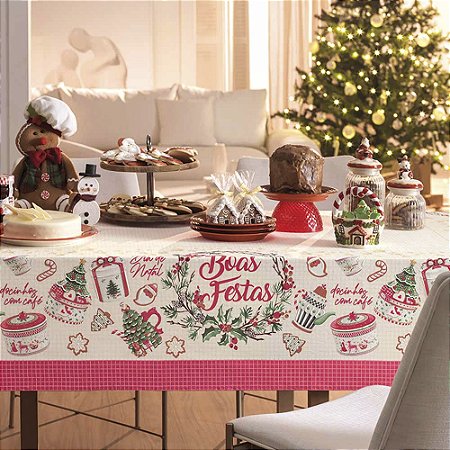 Toalha de Mesa Quadrada 4 Lugares Natal Karsten 140x140cm Enfeites de Natal
