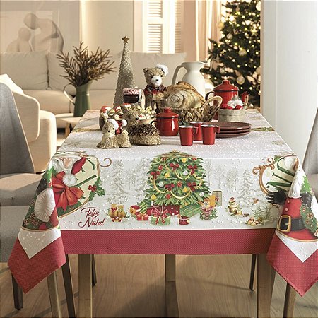 Toalha de Mesa Quadrada 4 Lugares Natal Karsten 140x140cm Fábula do Noel