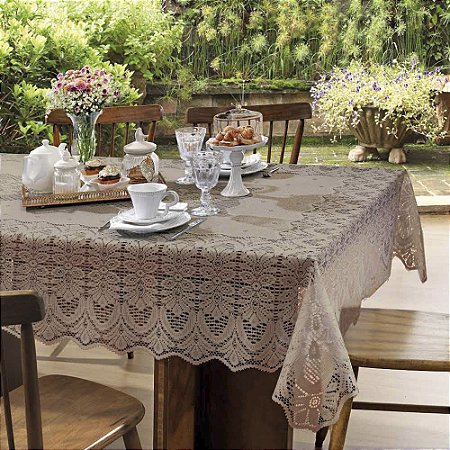Toalha de Mesa Retangular 6 Lugares Renda Clássica Arabesco Interlar 150x220cm Desert
