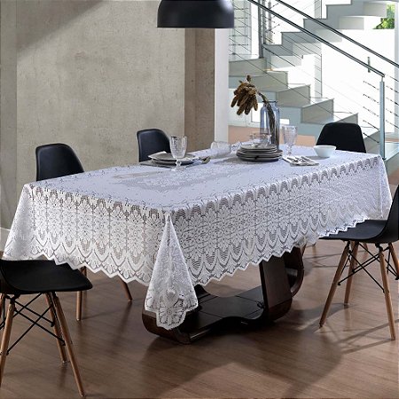 Toalha de Mesa Retangular 8 Lugares Renda Clássica Arabesco Interlar 150x250cm Branca