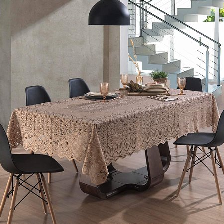 Toalha de Mesa Retangular 8 Lugares Renda Clássica Arabesco Interlar 150x250cm Desert