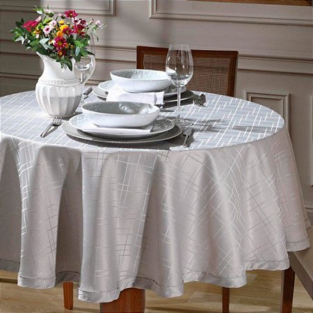 Toalha de Mesa Redonda 4 Lugares Dohler Requinte 160cm TJ-5795 Prata
