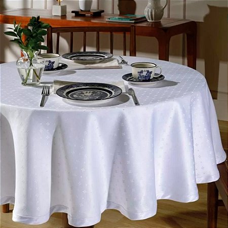 Toalha de Mesa Redonda 4 Lugares Dohler 160cm Jacquard Branca