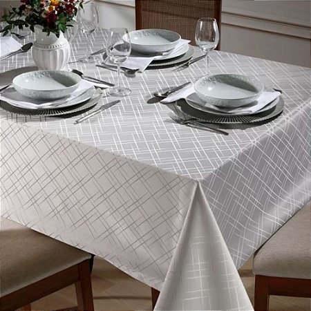 Toalha de Mesa Retangular 6 Lugares Dohler Requinte 140x210cm TJ-5795 Prata