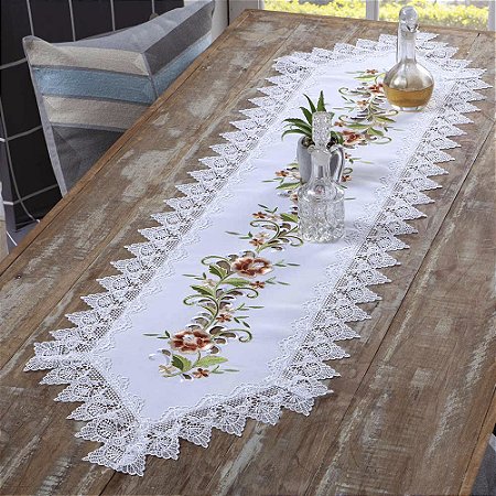 Caminho de Mesa Rendado Jolitex 40x90cm Moscou Branco/Branco
