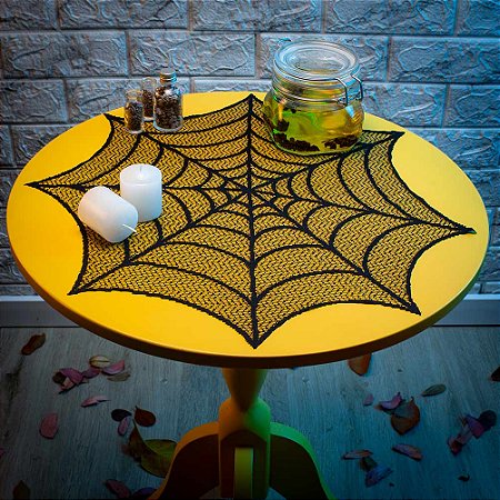 Toalha Centro de Mesa Halloween Teia de Aranha Preto 51 cm Kit com 4 Peças