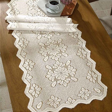 Caminho de Mesa Retangular Clássico Arabesco 50x150cm Marfim