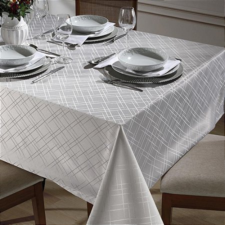 Toalha de Mesa Retangular 8 Lugares Dohler Requinte 160x270cm TJ-5795 Prata