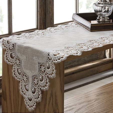 Caminho de Mesa Rendado Jolitex Istambul 40x180cm Bege/Branco