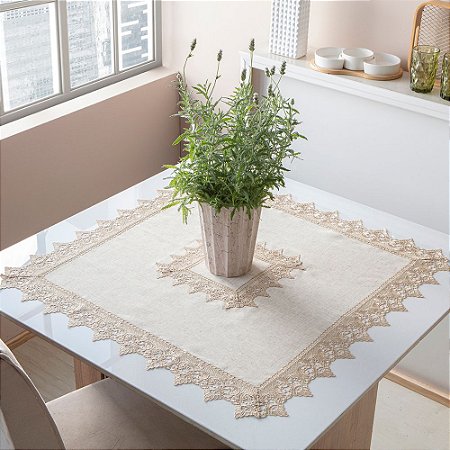 Toalha Centro de Mesa Rendado Jolitex Arizona 85x85cm Bege