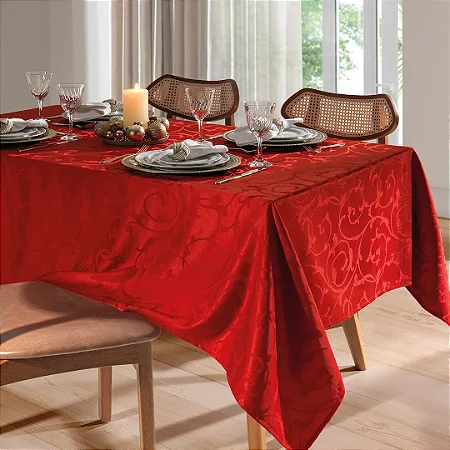 Toalha de Mesa Quadrada 4 Lugares Dohler Requinte 140x140cm TJ-6205 Vermelha