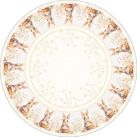Toalha de Mesa de Páscoa Redonda 4 Lugares 155cm Coelha Margarida