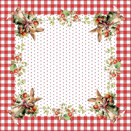 Toalha Centro de Mesa de Páscoa 74x74cm Coelho Morangos