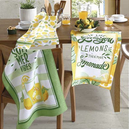 Kit Pano de Prato Felpudo 3 Peças Dohler 45x65cm Lemons