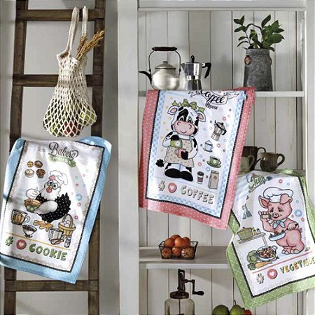 Kit Pano de Prato Felpudo 3 Peças Dohler 45x65cm Cozinheiro 02