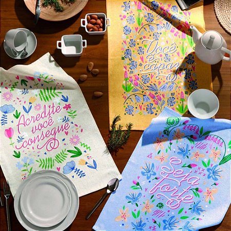 Kit Pano de Prato Felpudo 3 Peças Dohler 45x65cm Frases