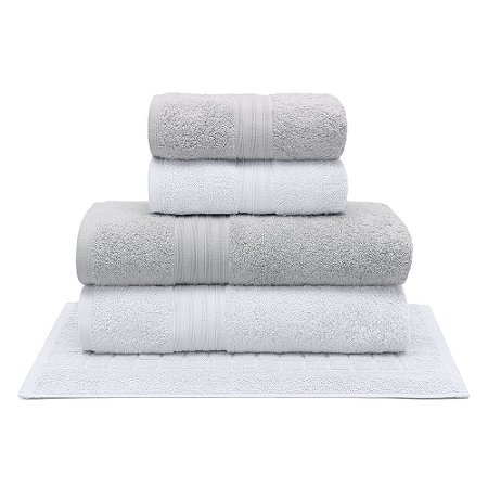 Jogo Banhão 5 Peças Buettner Algodão Egípcio Platine 500 g/m² Prata/Branco