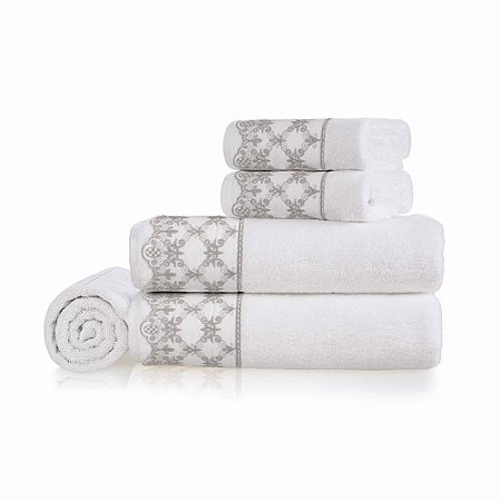 Jogo de Toalhas de Banho 5 Peças Karsten Constanza 540 g/m² Branco