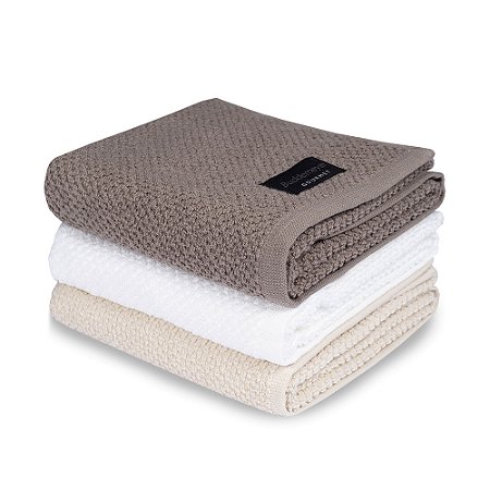 Kit Pano de Prato 3 Peças Felpudo Buddemeyer 48x71cm Branco/Cinza/Bege