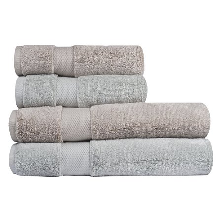 Jogo de Toalhas de Banho 4 Peças Super Soft Zero Twist Corttex Taúpe/Verde