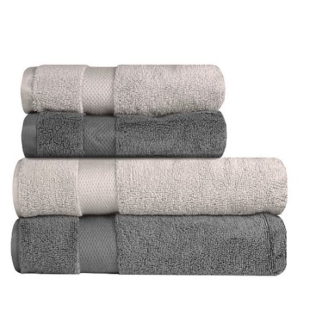 Jogo de Toalhas de Banho 4 Peças Super Soft Zero Twist Corttex Chumbo/Bege