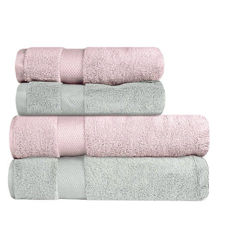 Jogo de Toalhas de Banho 4 Peças Super Soft Zero Twist Corttex Rosa/Verde