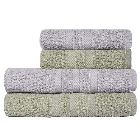 Jogo de Toalhas de Banho Buddemeyer 4 Peças Vanilla Extra Soft 420 g/m² Cinza/Verde