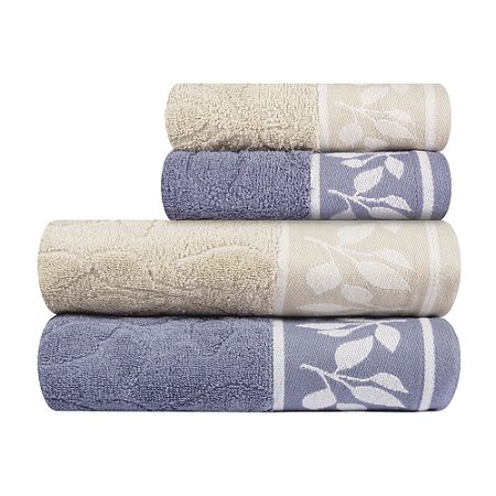 Jogo de Toalhas de Banho 4 Peças Maya Corttex 450 g/m² Bege/Azul
