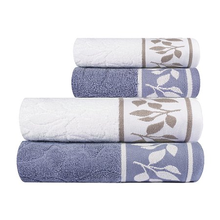 Jogo de Toalhas de Banho 4 Peças Maya Corttex 450 g/m² Azul/Branca