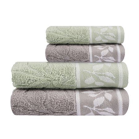 Jogo de Toalhas de Banho 4 Peças Maya Corttex 450 g/m² Verde/Cinza