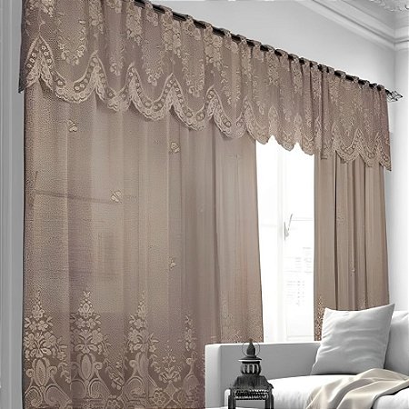 Cortina de Renda com Bandô Clássica Irlanda Interlar 350x220x60cm Desert