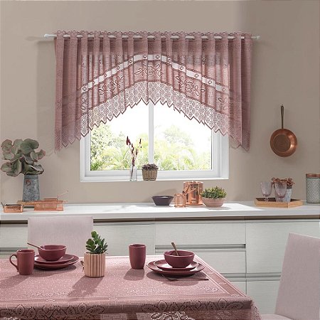 Cortina de Renda para Cozinha Cascata Color Interlar 300x100cm Rosê