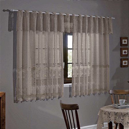 Cortina de Renda para Cozinha Clássica Arabesco Interlar 280x120x30cm Desert