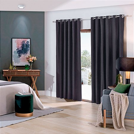 Cortina Blecaute de Tecido Bella Janela 300x230cm Blend/Preto
