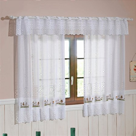 Cortina de Renda para Cozinha com Bandô Valência Interlar 200x120x20cm Corujinhas