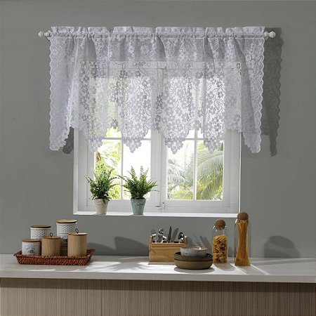 Cortina Bandô de Renda para Cozinha DogWood 140x75cm Branca
