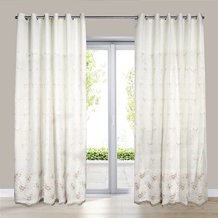 Cortina Bella Janela Bordada Duplex 360x250cm Creme
