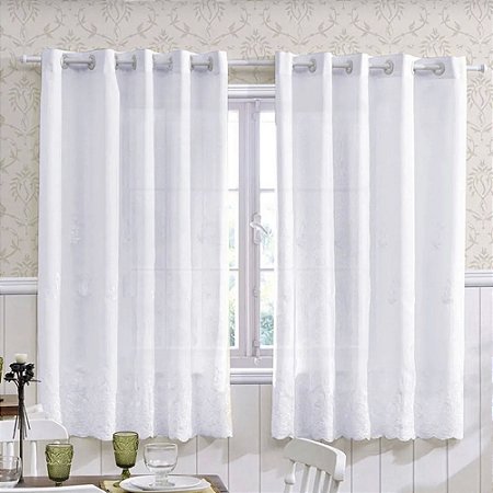 Cortina Cozinha Bella Janela Bordada Duplex 300x140cm Branca