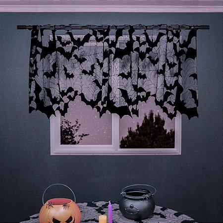 Cortina Halloween Morceguinhos Preto 152x51cm