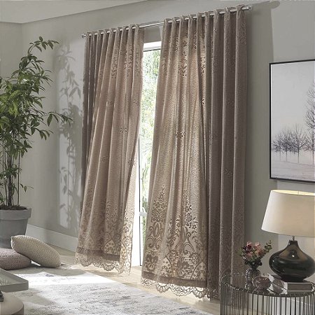 Cortina de Renda com Forro Clássica Irlanda Interlar 350x220cm Desert