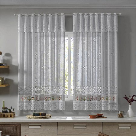 Cortina de Renda para Cozinha com Bandô Valência Interlar 200x120x20cm Natal
