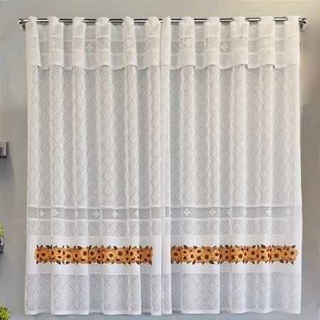 Cortina de Renda para Cozinha com Bandô Madrid Interlar 200x120x20cm Girassol
